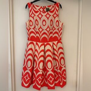 Taylor Orange Cream Beige Print Shift Dress - Size 10